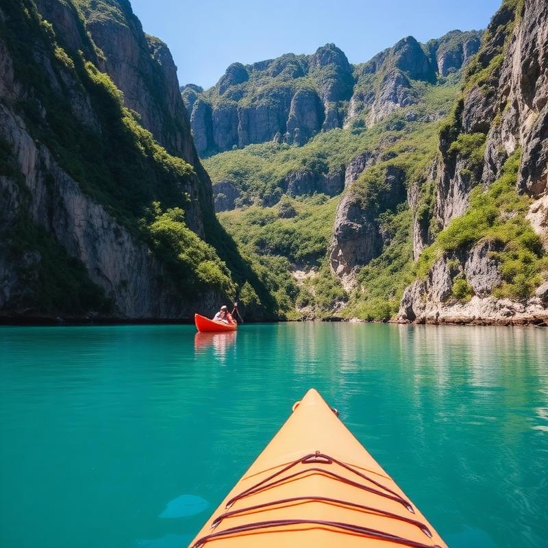 Kayaking on a turquoise lake